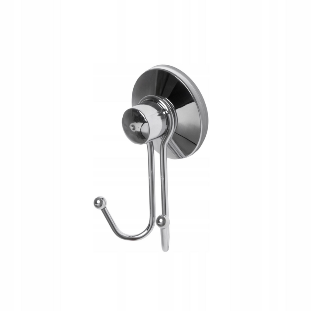 Silver double hook styled in a modern bathroom with warm daylight