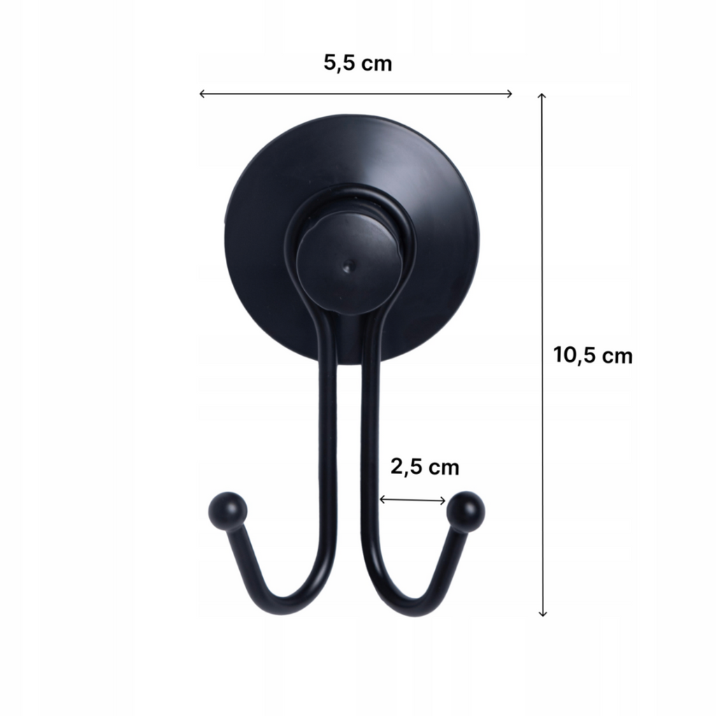 Overhead view of the black double hook base and its two arms