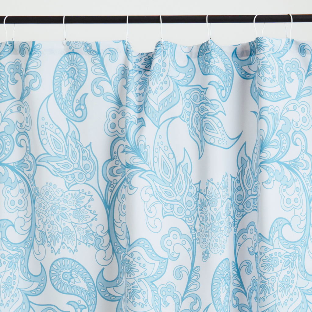 Close detail of the washed blue petals and stems on the panel