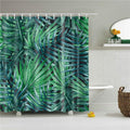 Dense bottle-green palm fronds filling the whole curtain panel edge to edge