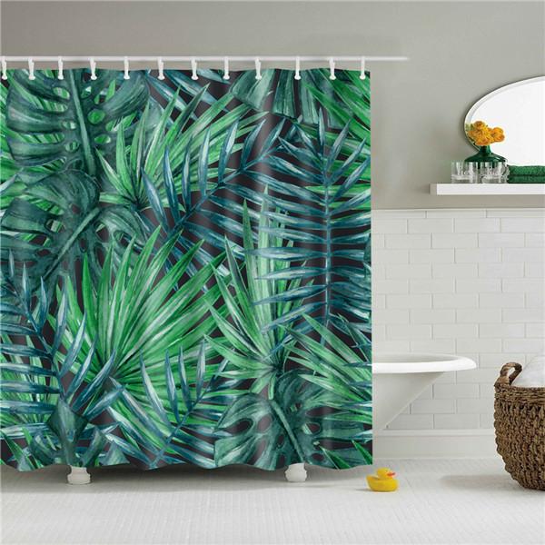 Dense bottle-green palm fronds filling the whole curtain panel edge to edge