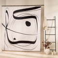 Thick continuous black stroke looping around a solid oval on white