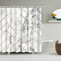 Fine gold chevrons overlaid on grey-veined white marble across the panel
