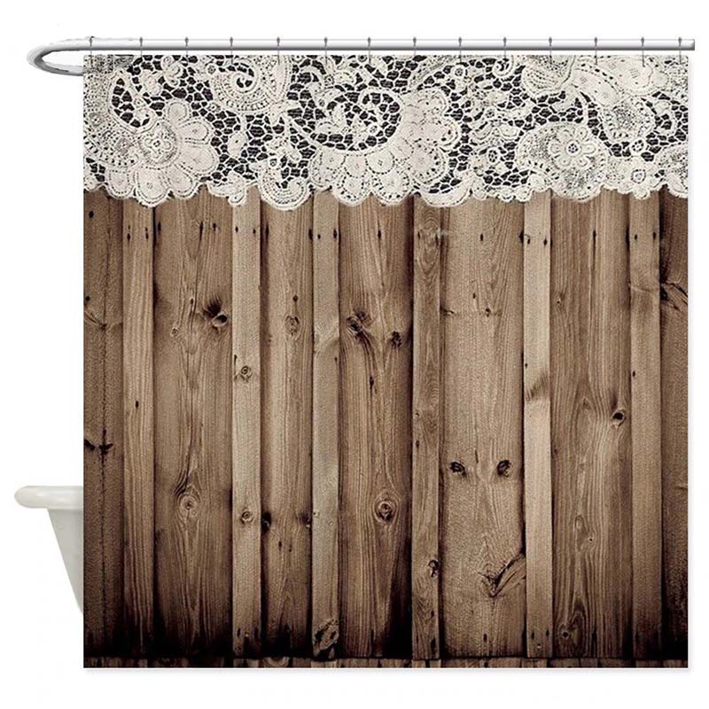White lace band running above rustic brown plank boards on the panel