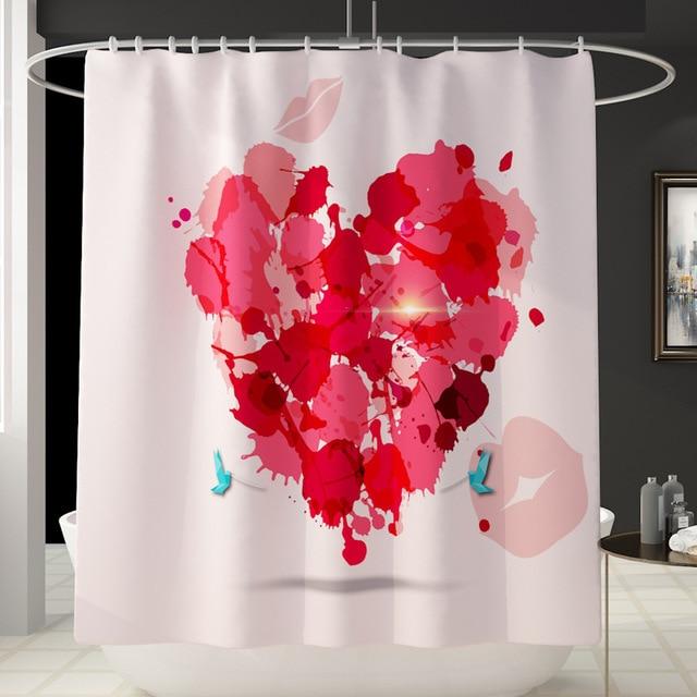 Splashed red and pink heart with kiss marks and small turquoise butterflies