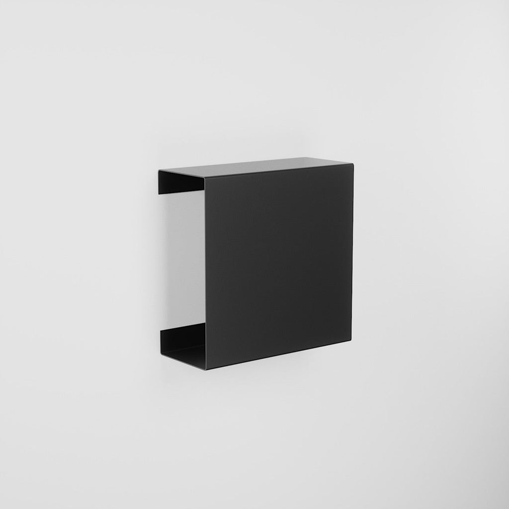 Side profile showing the hidden bracket under the black shelf