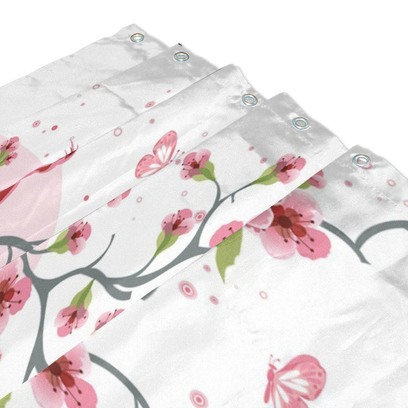 Full drop of the pink blossom print panel hanging in folds