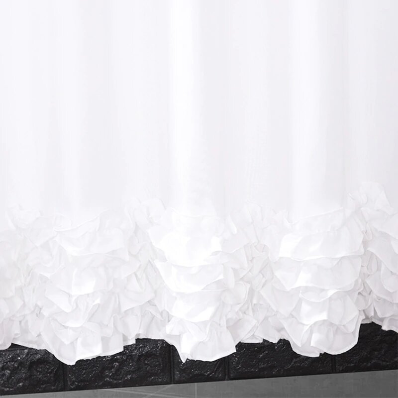 Full drop of the plain white frilled curtain hanging