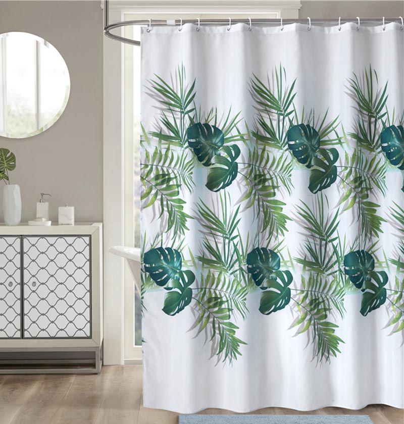 Painted band of dark green palm and monstera leaves across plain white
