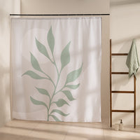 One large sage leaf branch centered on a plain white curtain panel
