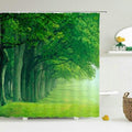 Double row of trees vaulting over a grass avenue in bright green foliage