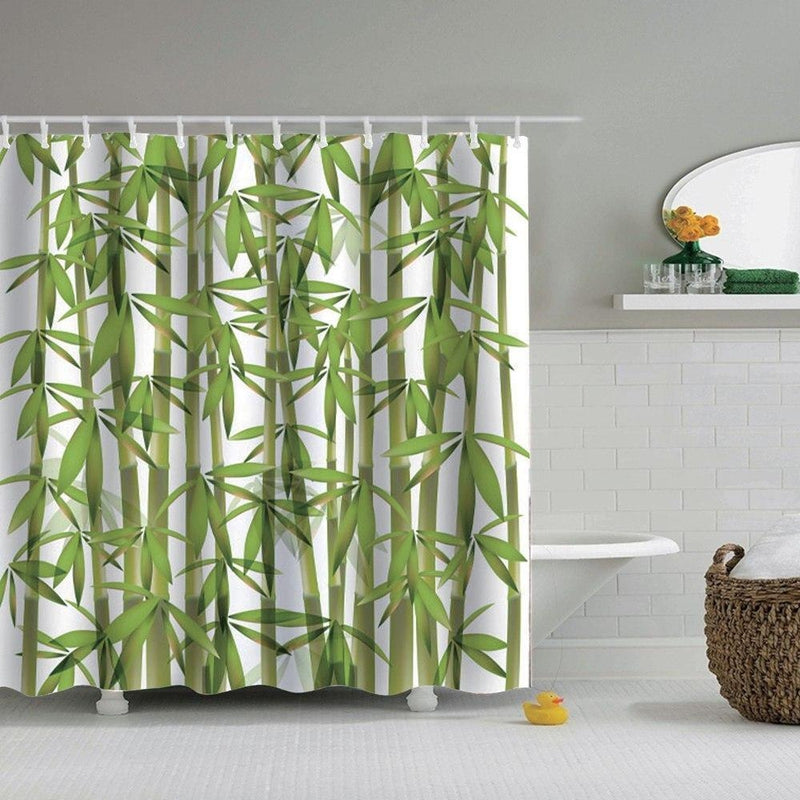 Bamboo stems and green leaves spread across a crisp white background