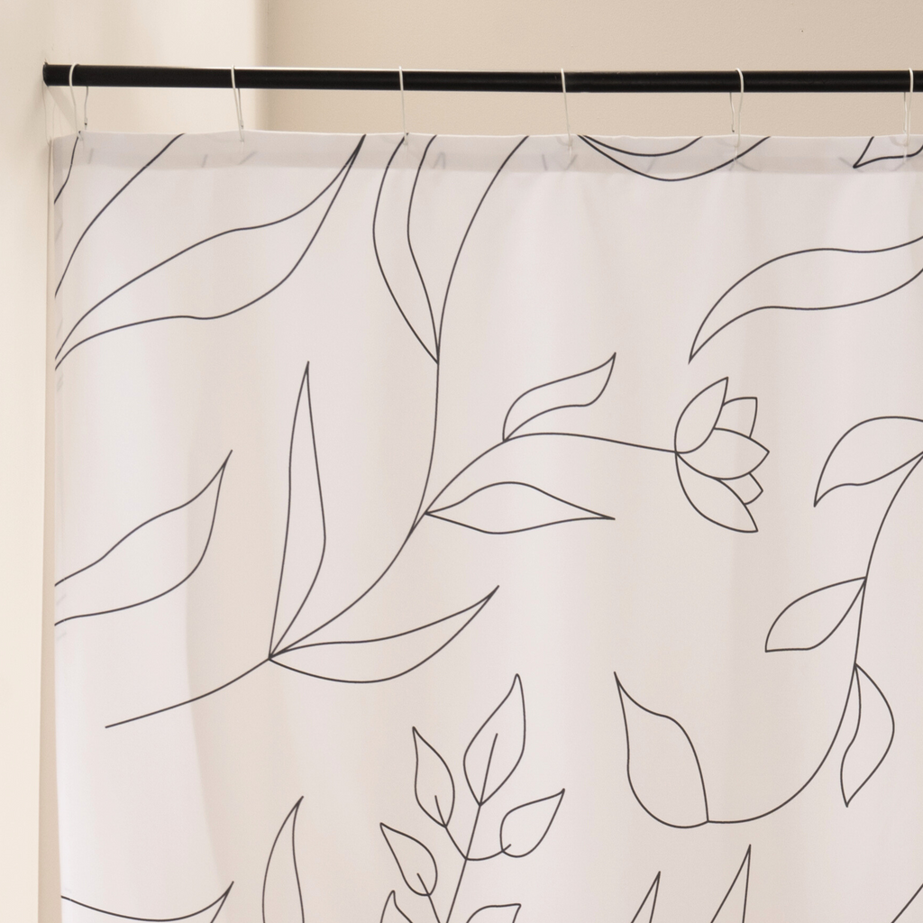 Close detail of the drawn leaf outlines on the cream weave