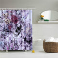 Black skull among peonies butterflies and violet bouquets in lilac and mauve tones
