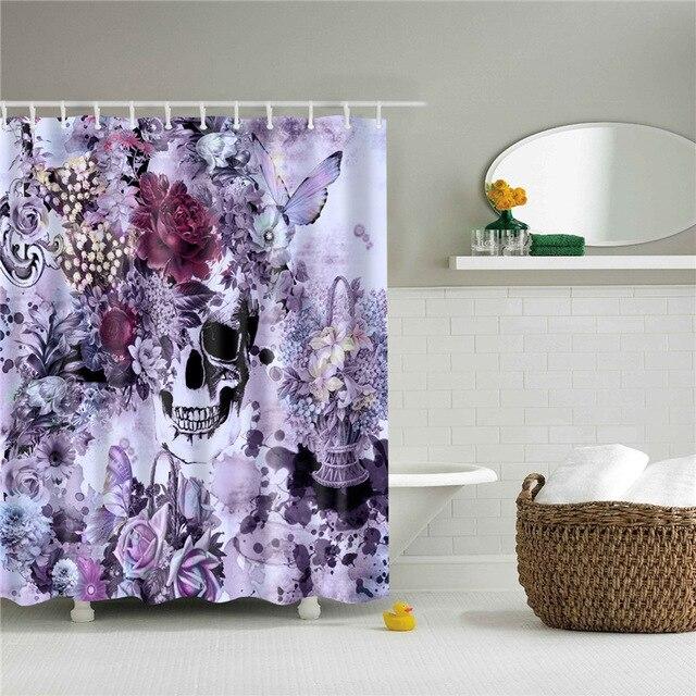 Black skull among peonies butterflies and violet bouquets in lilac and mauve tones