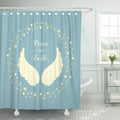 Cream angel wings inside a ring of stars on a frosted blue ground