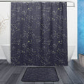 Gold constellations joined by fine lines on a very dark midnight blue ground