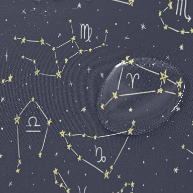 Extra long panel hanging with the constellation print running full drop