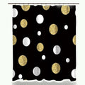 Large glitter gold dots alternating with white dots on a matte black ground