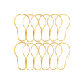 Twelve bright gold pear shaped curtain rings laid out in two rows