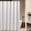 Solid white curtain with a floral design raised in satin woven relief
