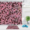 Mosaic of small aged pink and plum tiles fading across the panel