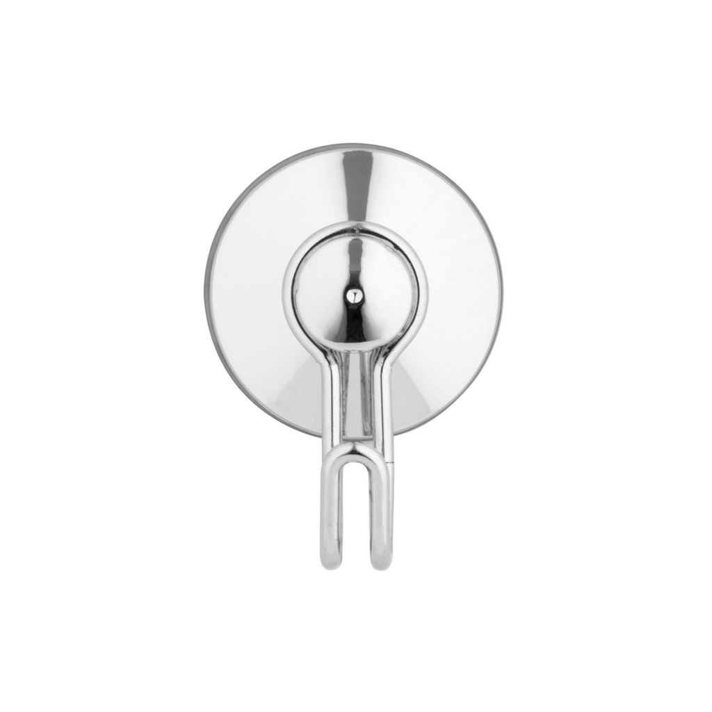 Silver wall hook holding a hanging bathrobe beside the shower