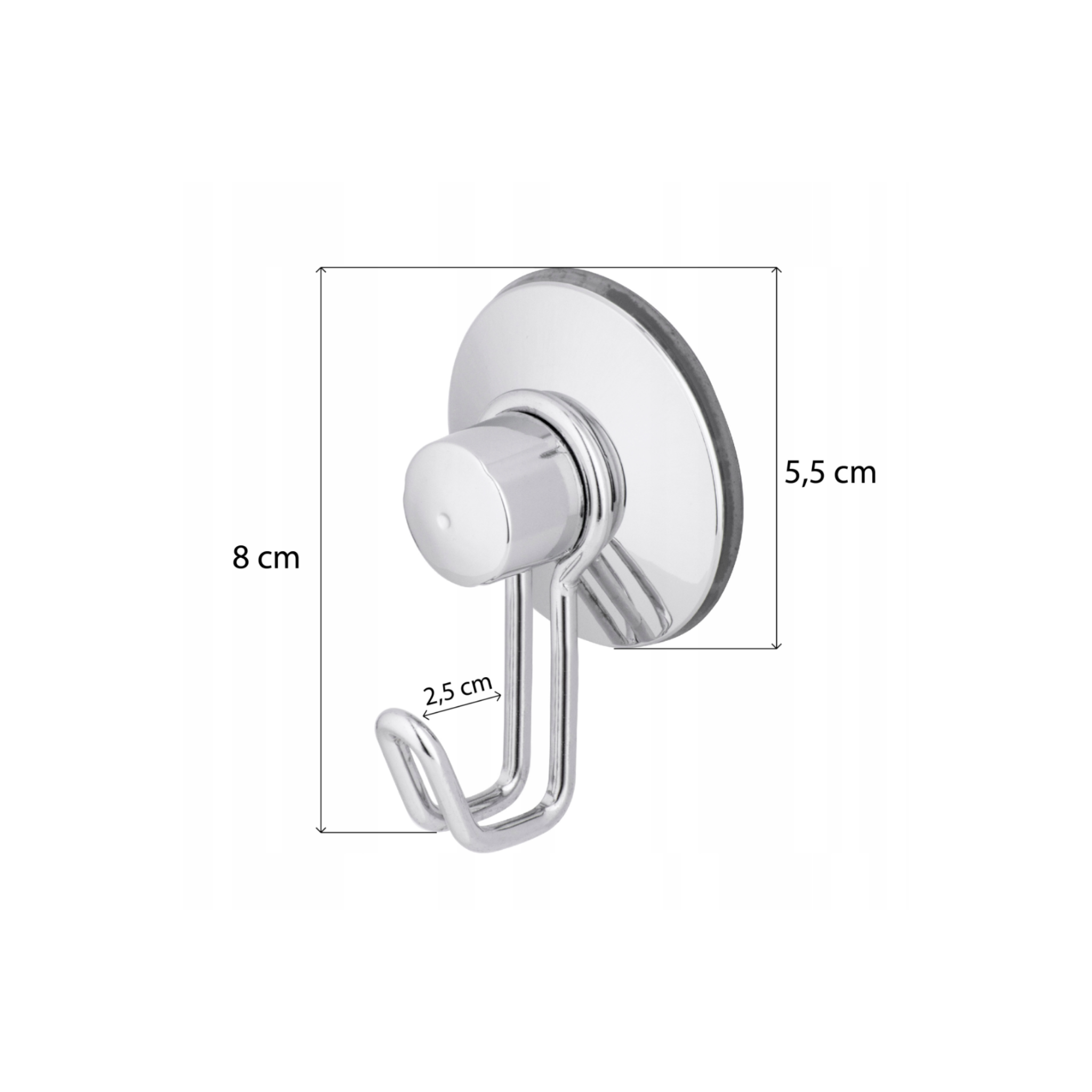Side profile of the silver hook showing its shallow wall projection
