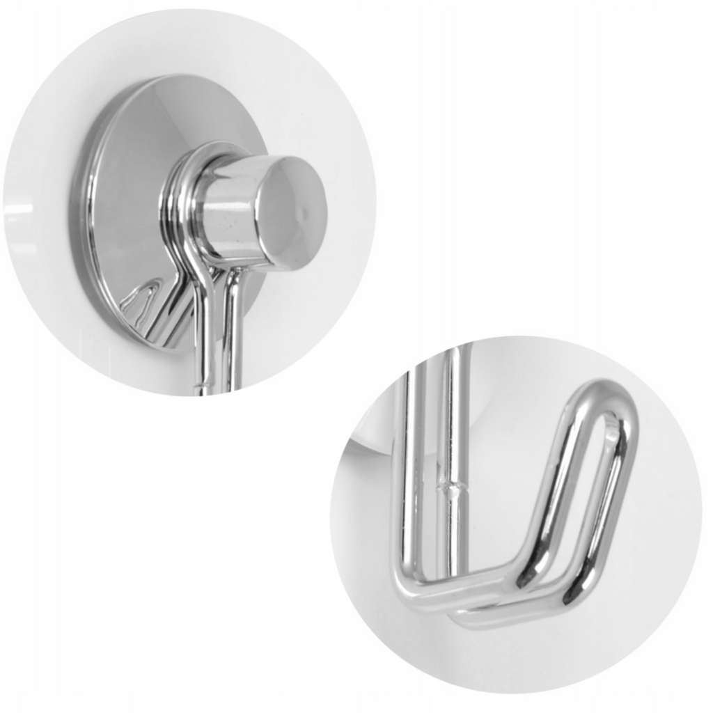 Silver hook fixed to a glass shower screen without any drilling
