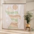 Line drawn figure filled with sage, beige and terracotta waves