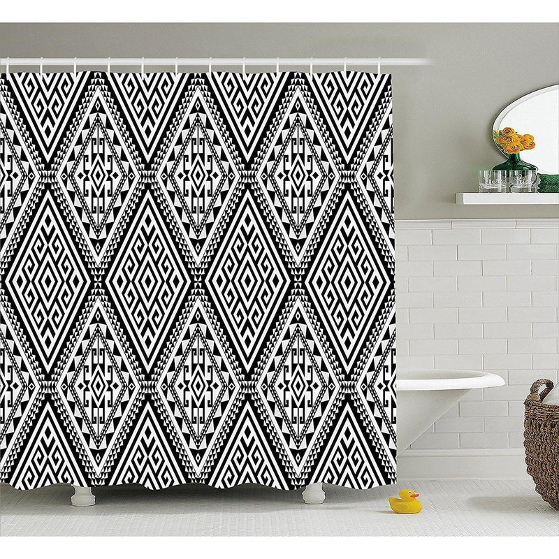 Concentric black diamonds in a dense aztec pattern across a white ground