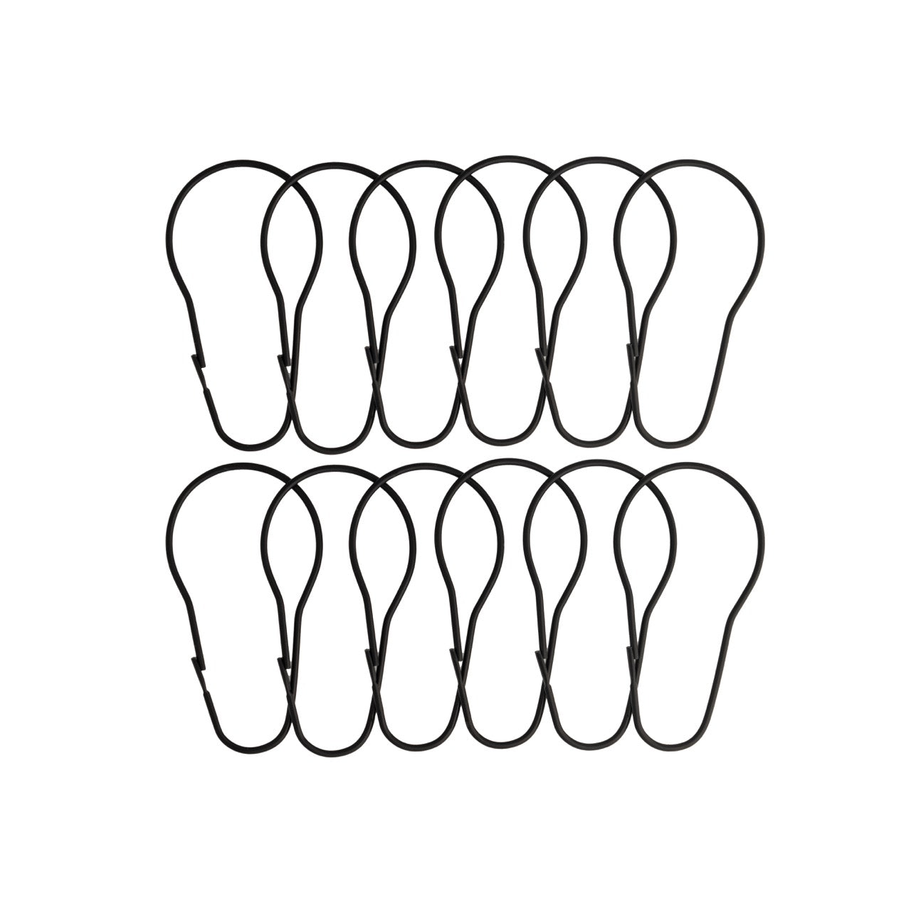 Twelve matte black lacquered pear shaped rings in two rows of six