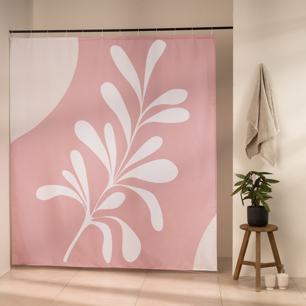 Spray of white teardrop leaves with organic corner shapes on pink
