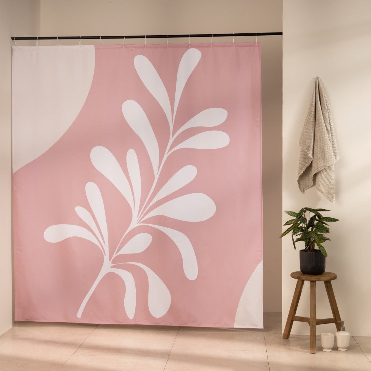 Spray of white teardrop leaves with organic corner shapes on pink