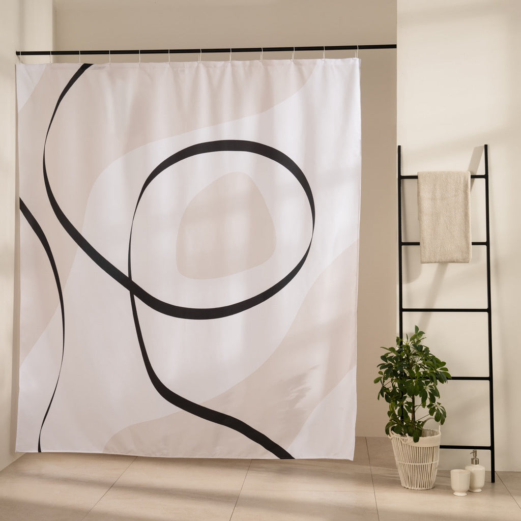 One fine black line looping twice across a wide empty white panel