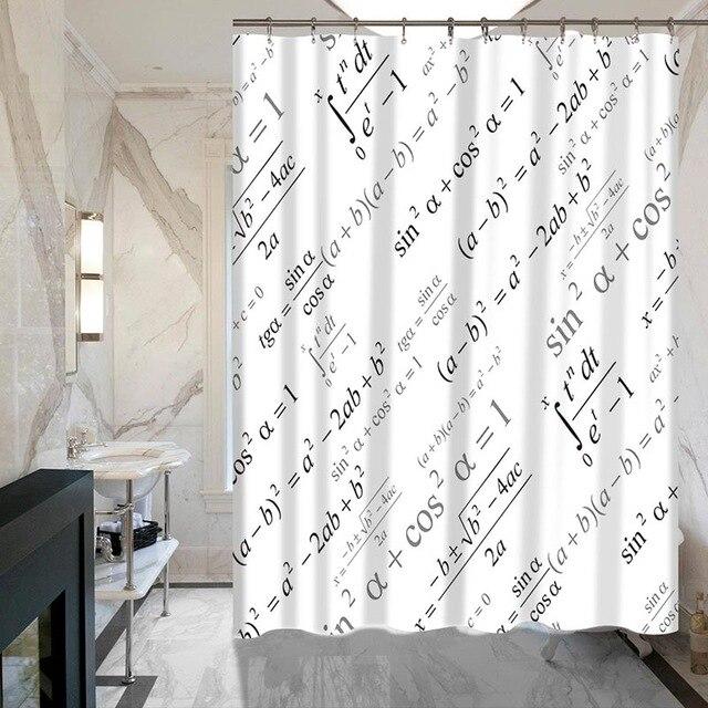 Fine black mathematical formulas set across a white full length panel