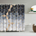 Isometric cubes fading from navy to white with gold outlined edges