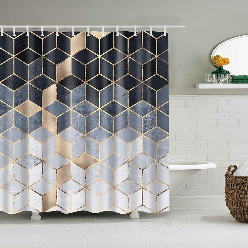 Isometric cubes fading from navy to white with gold outlined edges