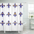 Grid of navy fleur de lis outlined in gold on a pure white ground