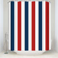 Wide vertical stripes alternating navy red and white down the full drop