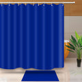 Saturated plain navy panel with matte pleats and a matching bath mat