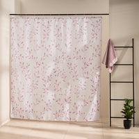 Small watercolor sprigs of mauve pink blossom scattered on off-white