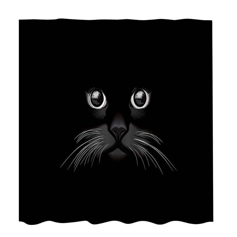 Full drop of the black cat print panel hanging in folds