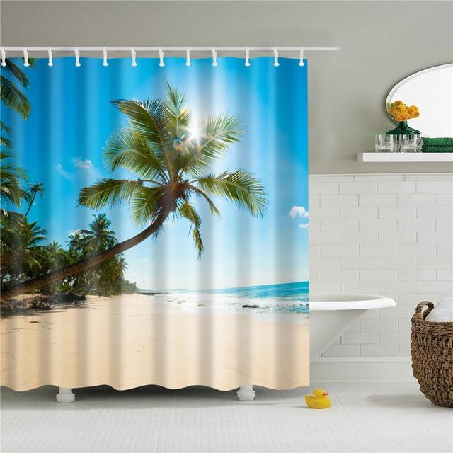 Coconut palm leaning over pale sand with turquoise sea and white rollers