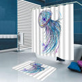 Watercolour jellyfish with turquoise violet and pink tentacles filling a white panel