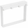 White double-sided caddy hooked over a glass shower screen holding bottles