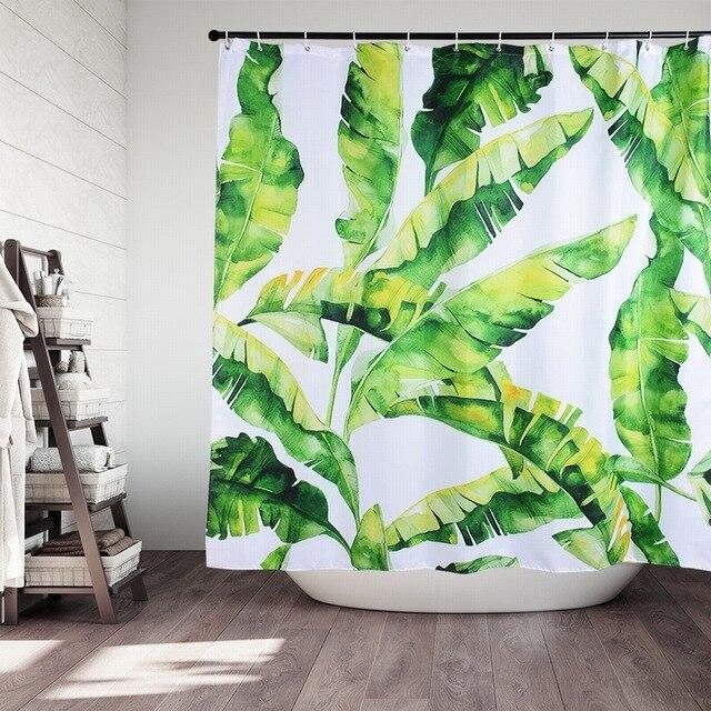 Large bright green banana palm fronds painted in watercolor on white