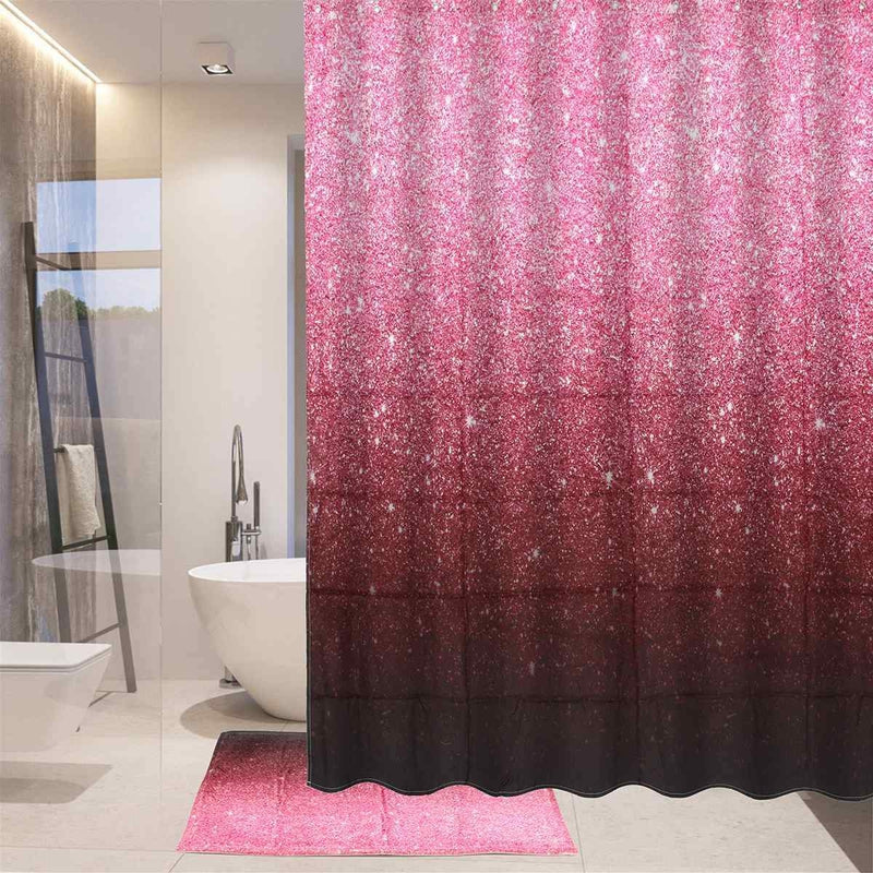 Fuchsia glitter fading down into deep black across the curtain panel