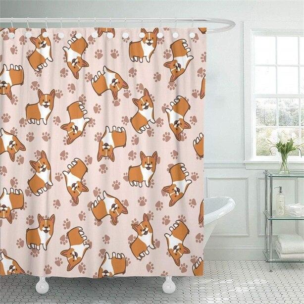 Dense scatter of russet orange corgis and paw prints on powder pink