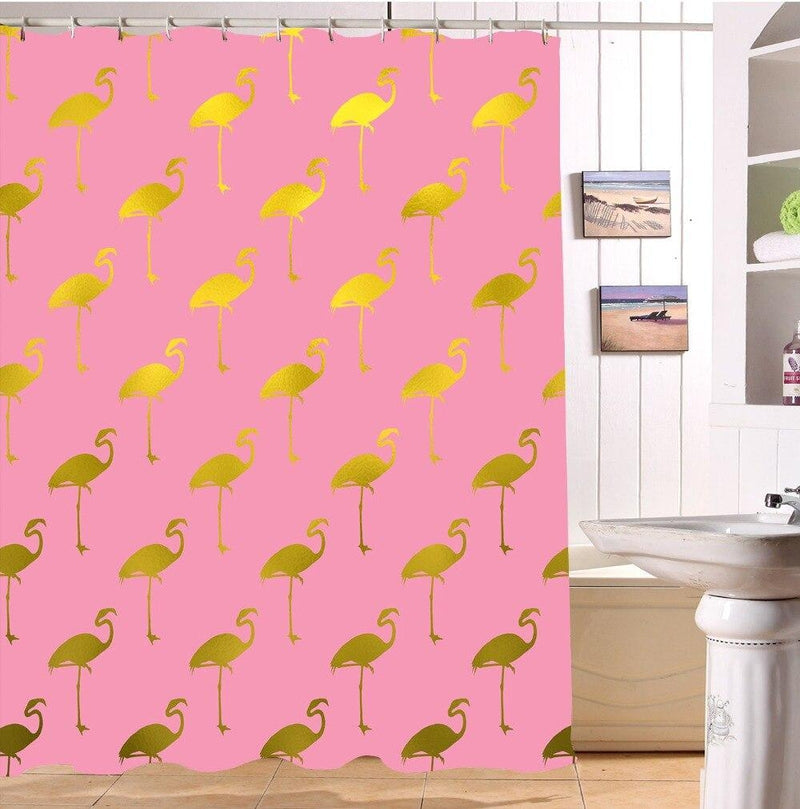 Gold flamingos repeating evenly across a soft plain pink ground